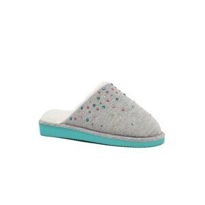 Justice Girl's Gray Sparkle Slippers Cozy Slip-On Hard Bottom - Size 6